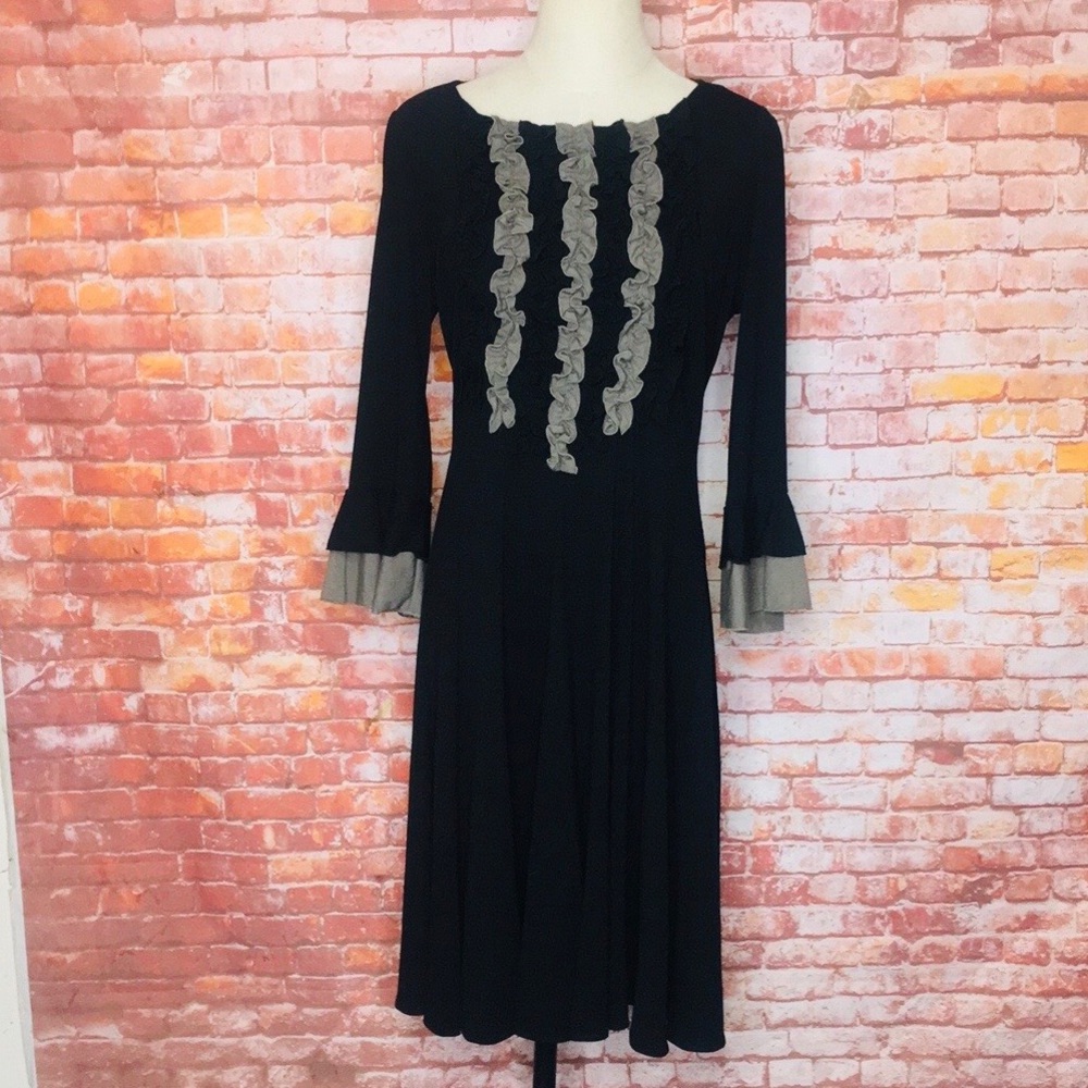Rabbit Rabbit Rabbit Designs Black and Gray Long Sleeved Ruffled
A-line Dress